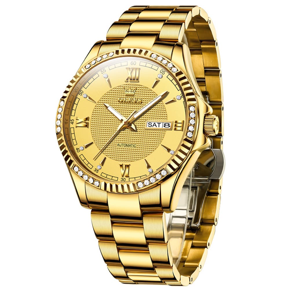 OLEVS 6676 Diamond Bezel Automatic Steel Watch for Men