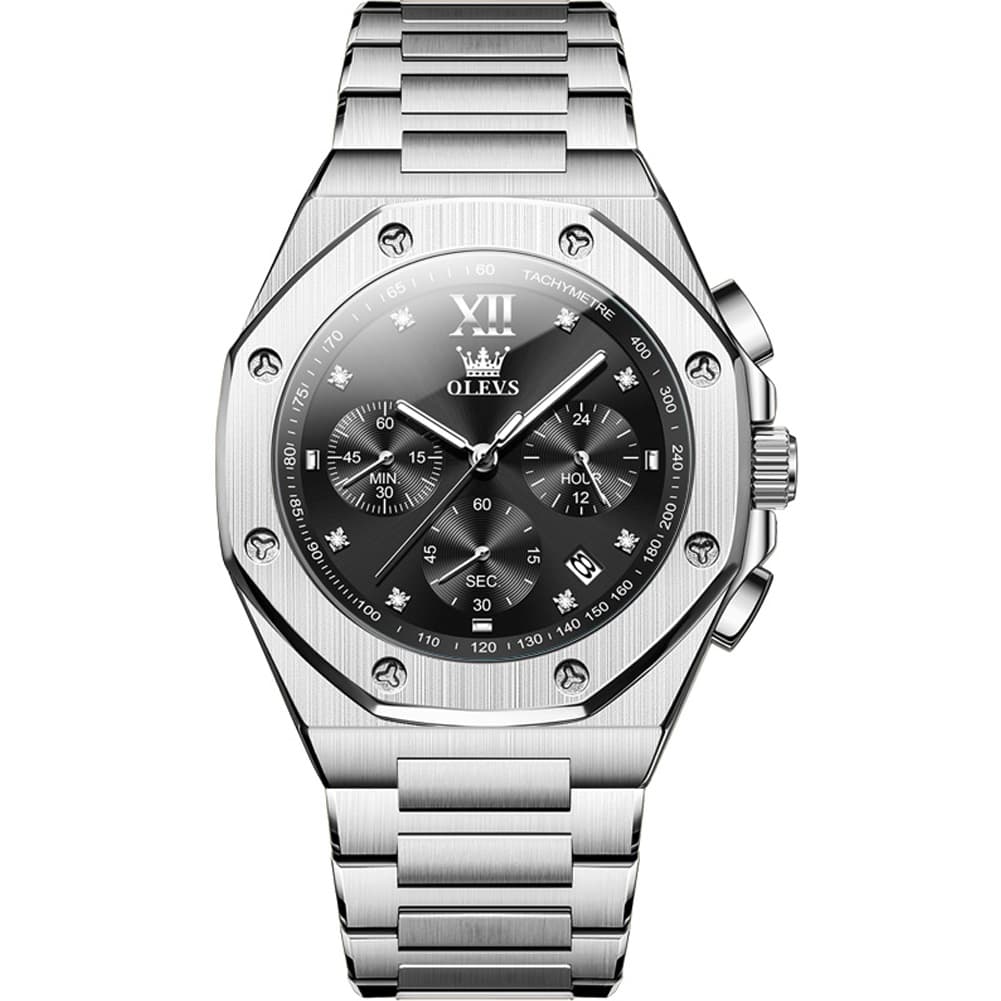 OLEVS 3626 Octagonal Chronograph Quartz Steel Watch for Men