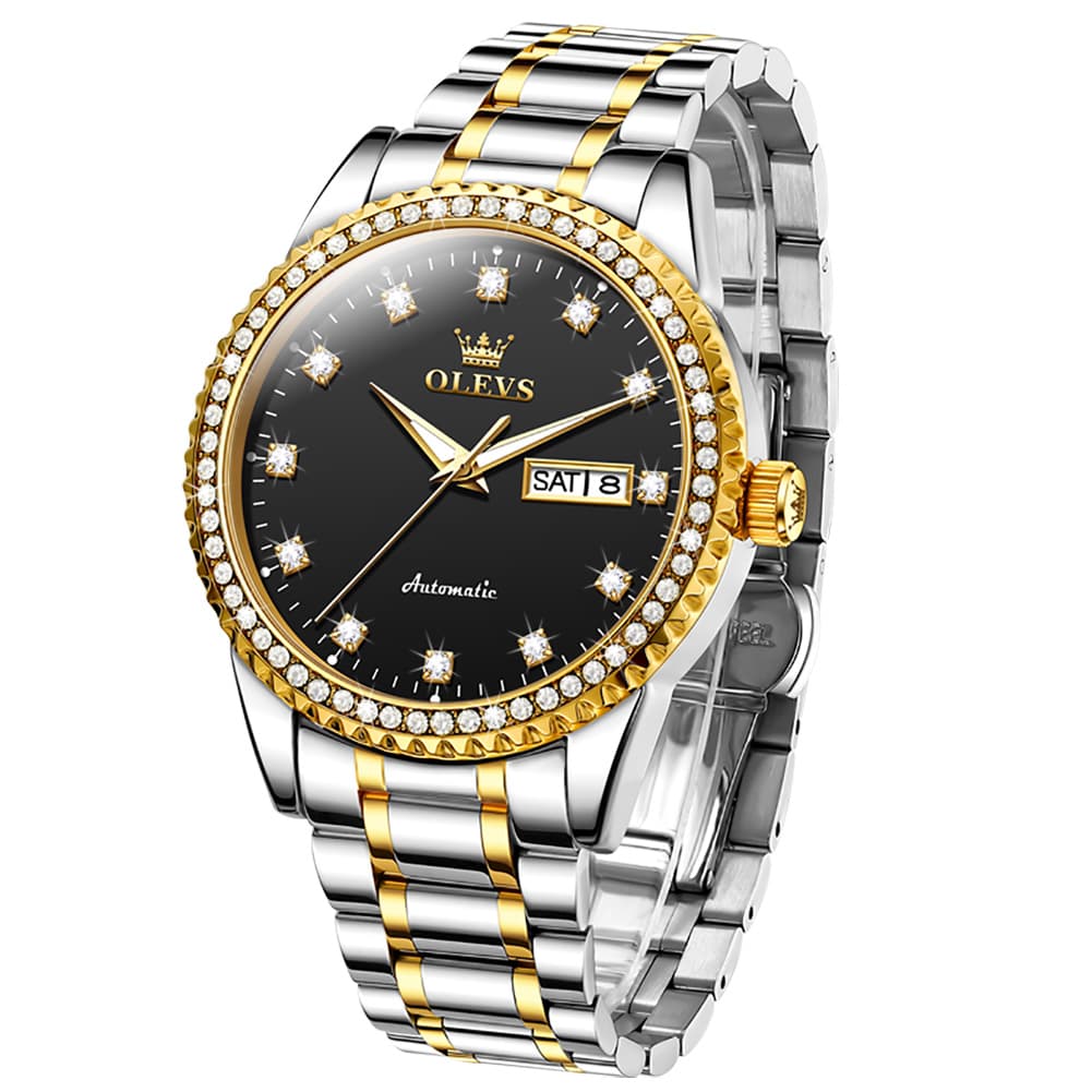 OLEVS 7003 Diamond Bezel Day Date Mechanical Watch for Men