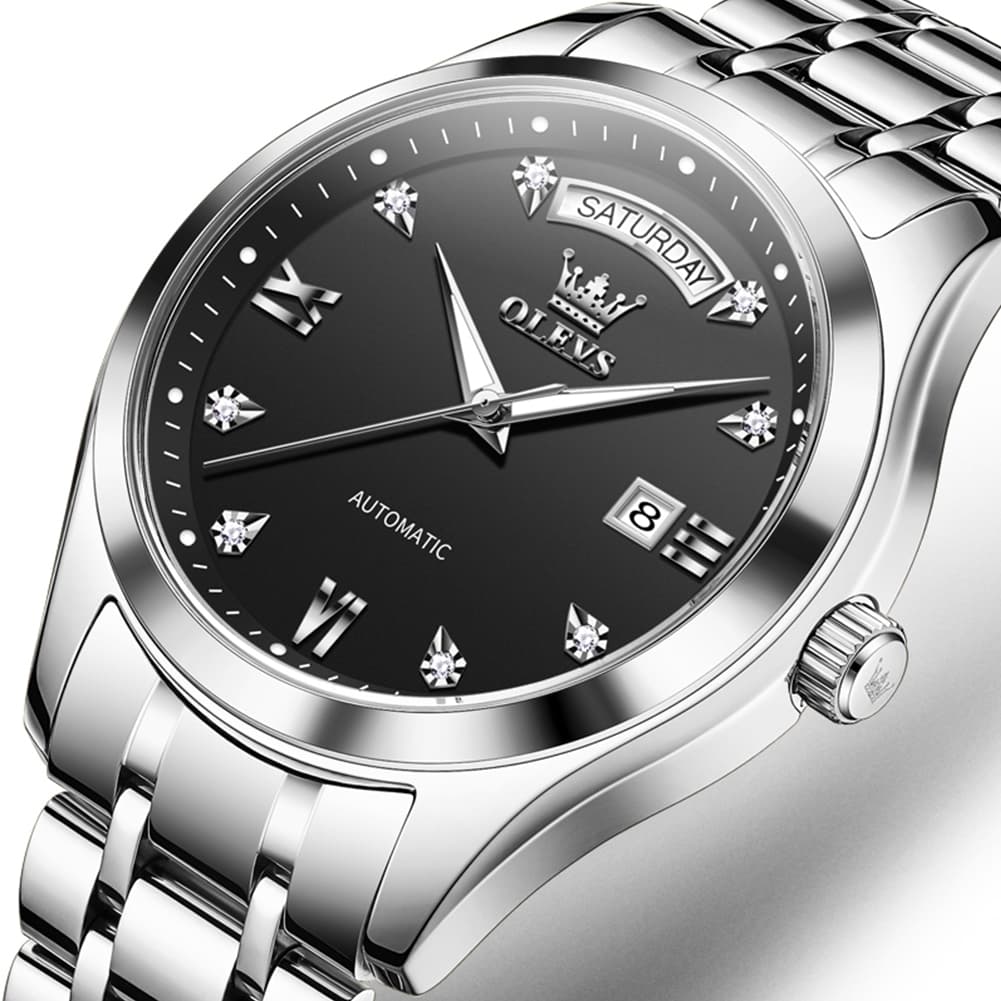 OLEVS 6752 Diamond Dial Day Date Mechanical Watch for Men