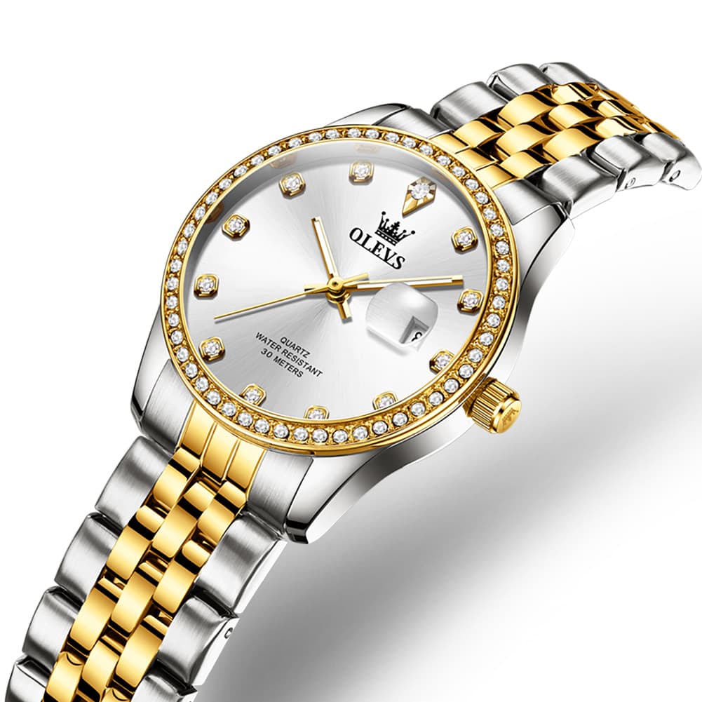 OLEVS 3629NN Diamond Bezel Quartz Steel Watch for Women