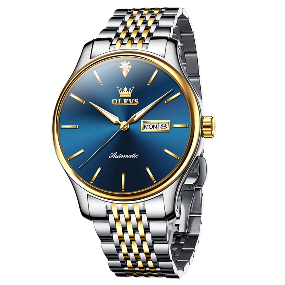 OLEVS Minimalist Diamond Dial Day Date Automatic Watch 9960 for Men