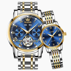OLEVS 6607 Open Heart Automatic Mechanical Couple Watch Set
