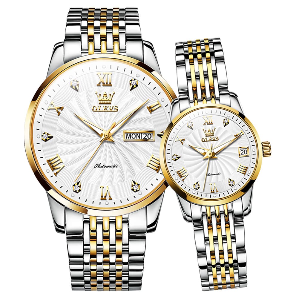 OLEVS 6630 Sunburst Mechanical Couple Watches Set