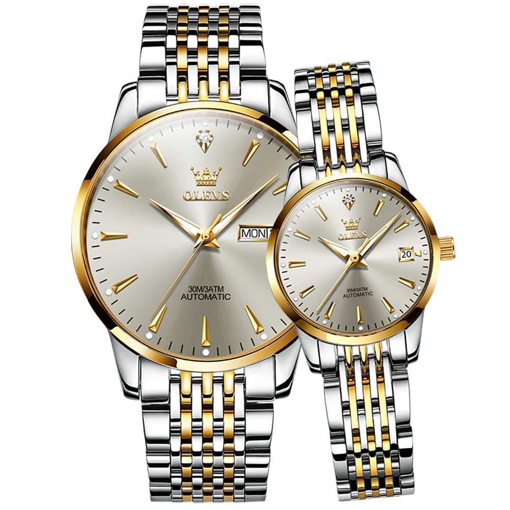 OLEVS 6635 Stainless Steel Automatic Mechanical Couple Watches