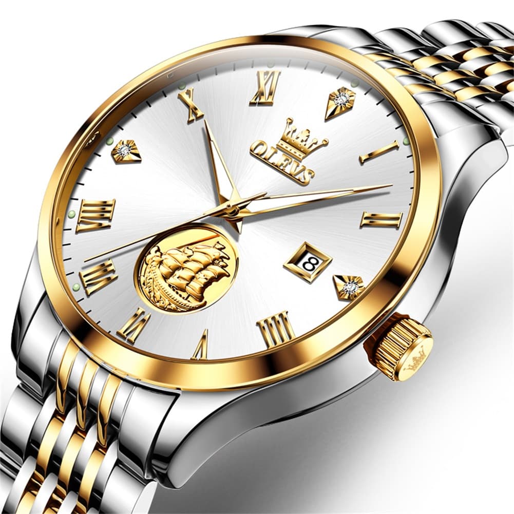 OLEVS 6696 3D Sailboat Mechanical Steel Watch for Men