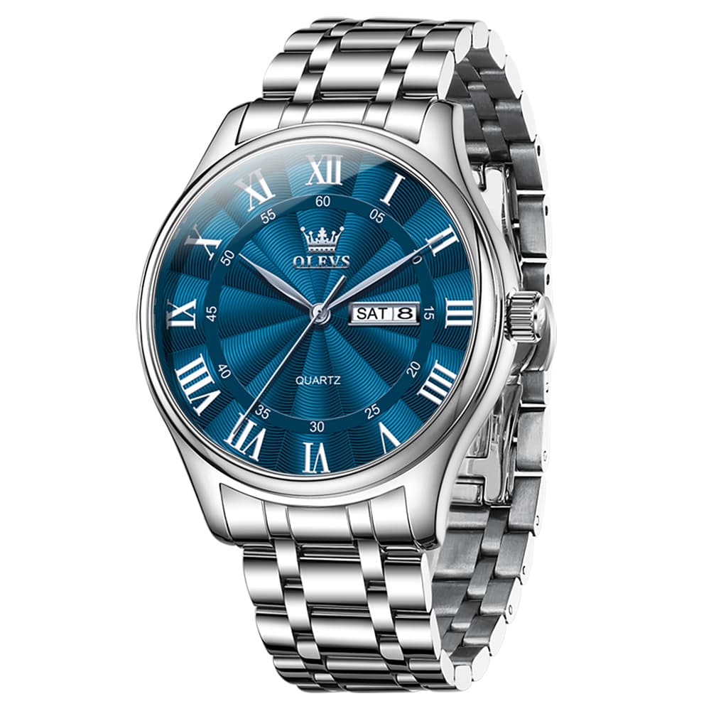 OLEVS 3663 Rosebud Roman Dial Day Date Quartz Watch For Men