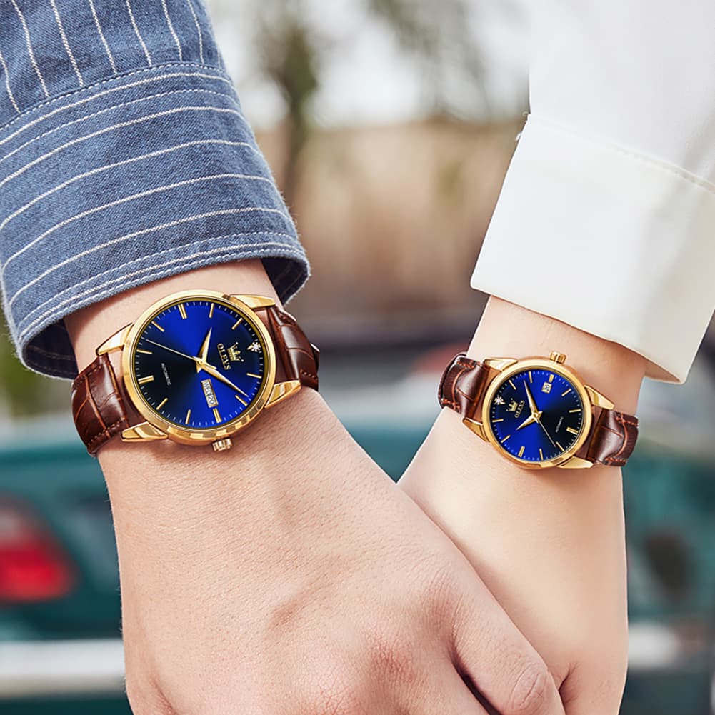 OLEVS 6629 Minimalist Mechanical Couple Watches Set