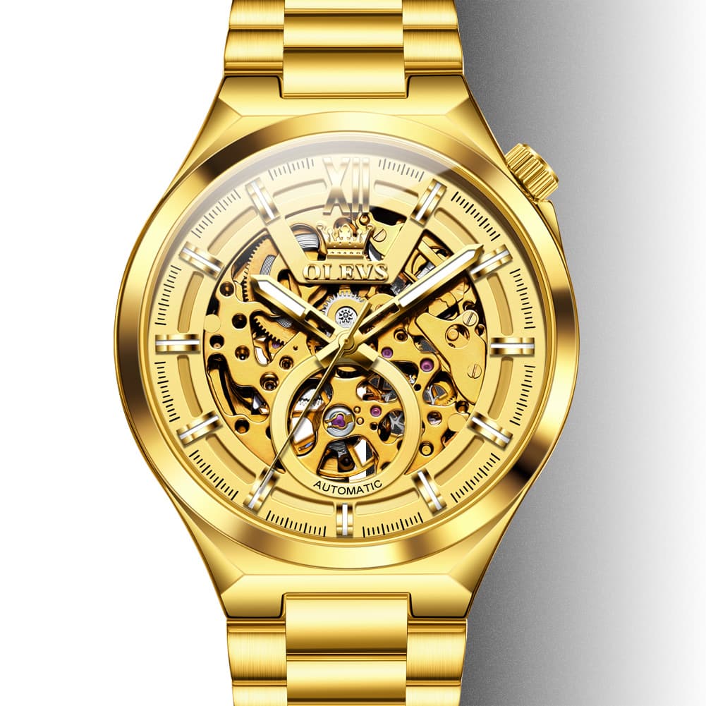 OLEVS 6722 Integrated Geometry Full Skeleton Mechanical Watch For Men