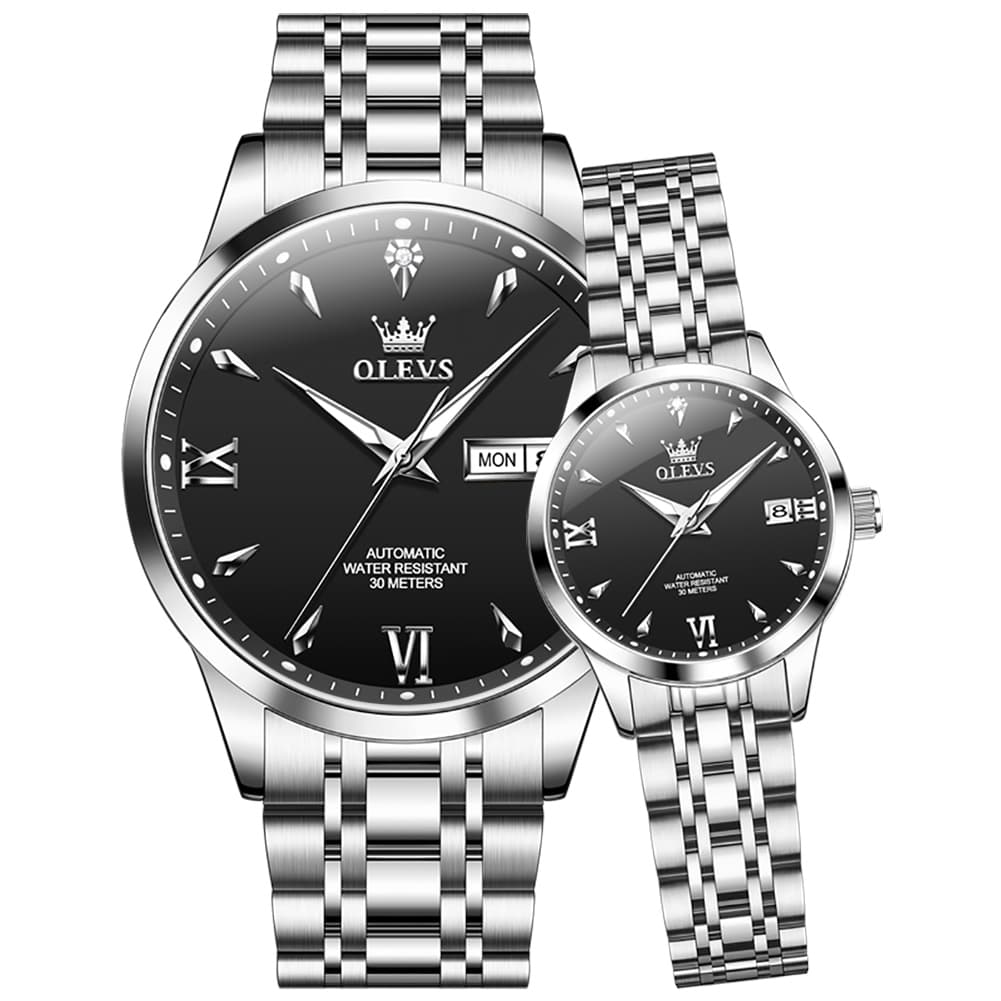 OLEVS Couple Watches Diamond Dial Automatic Mechanical Watch 9956 Steel Band for His and Hers