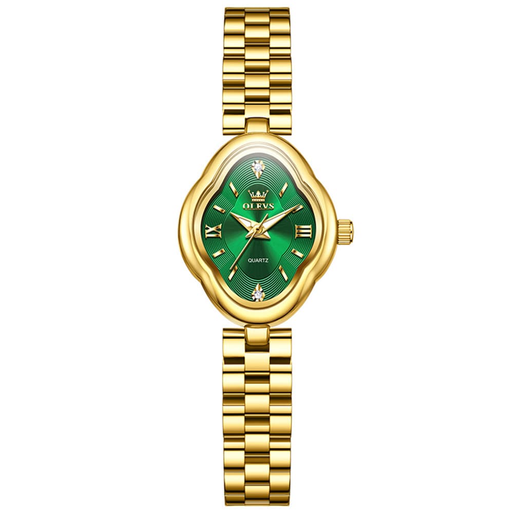 OLEVS 5666 Petal Case Vintage Dress Watch Gold Bracelet Quartz Jewelry Timepiece for Women