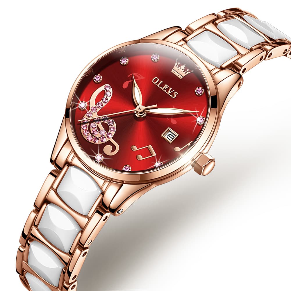 OLEVS 3605 Ceramic Musical Note Quartz Watch for Women