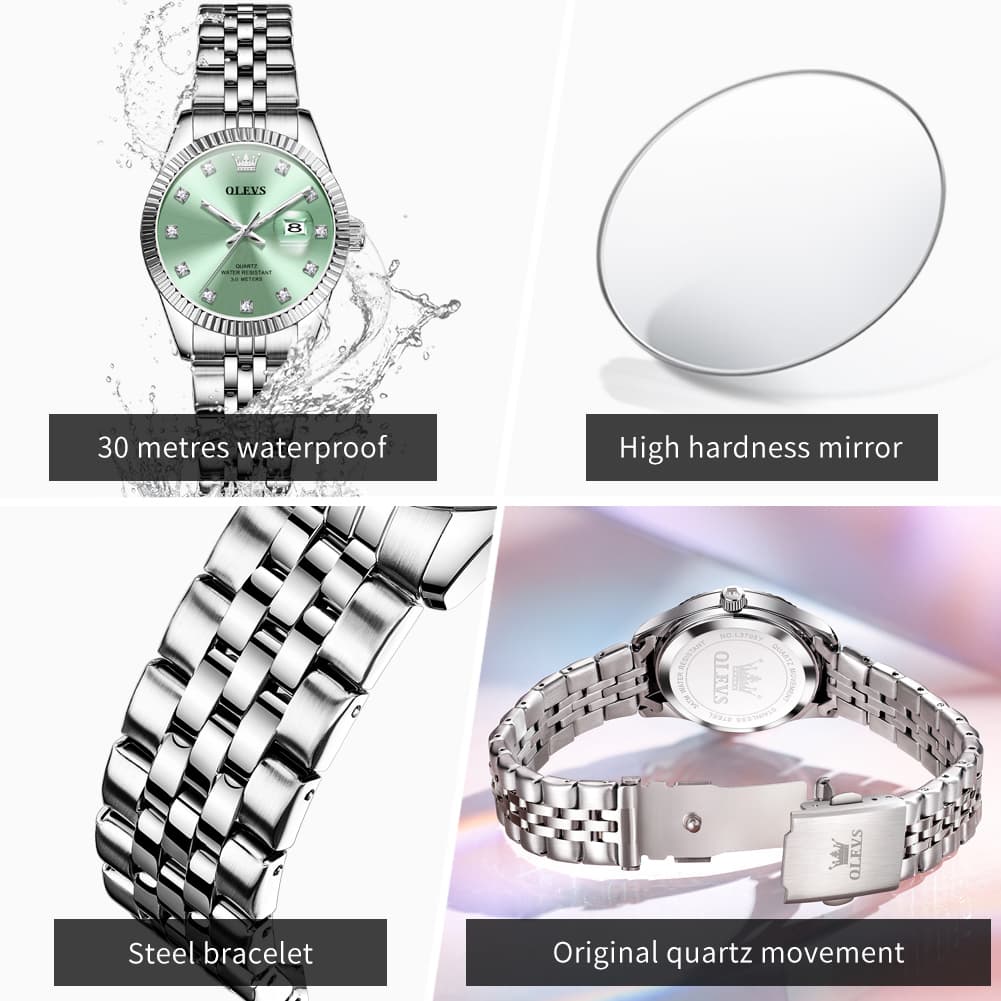 OLEVS 3705 Classic Luxury Fluted Bezel Quartz Watch for Women