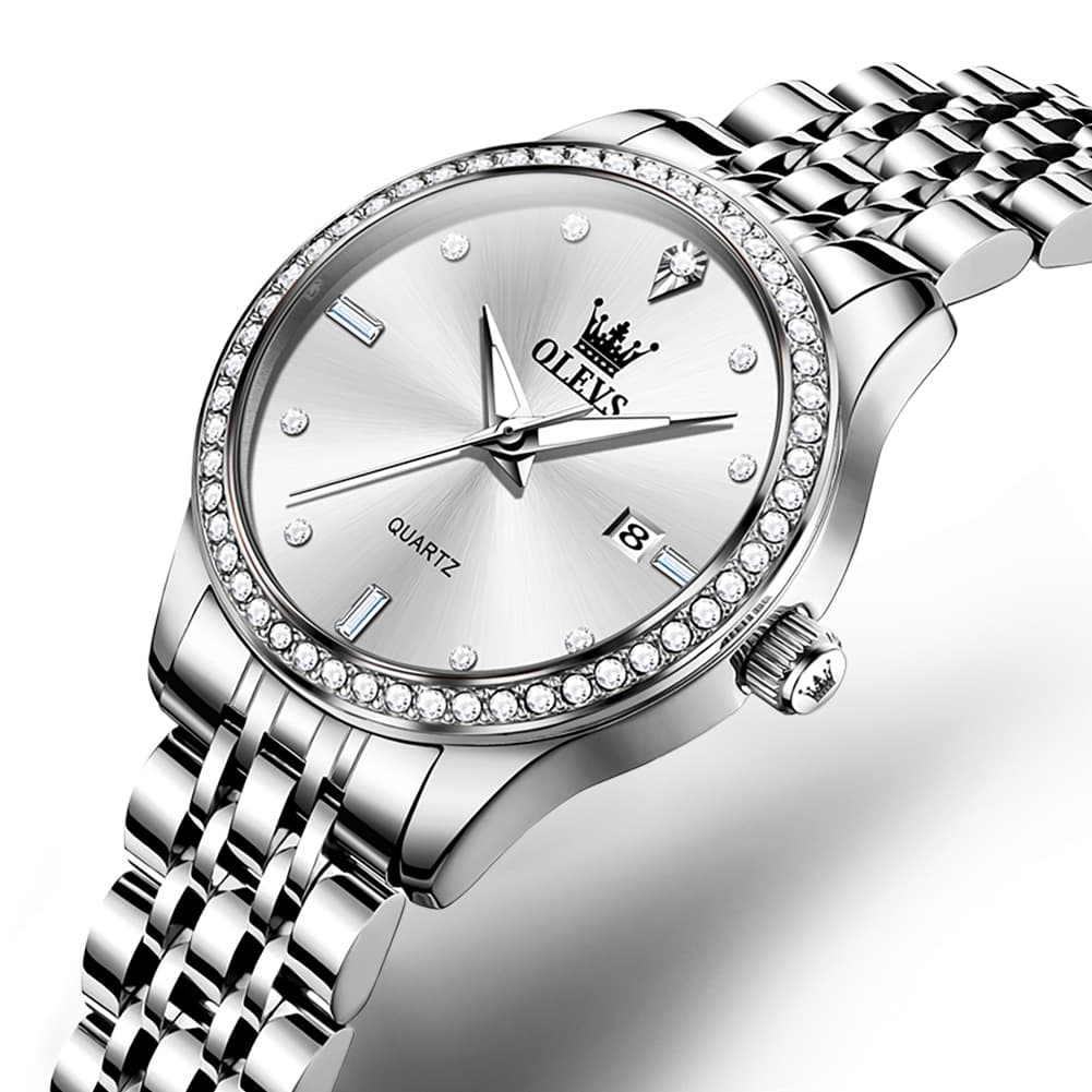 OLEVS 3625 Diamond Bezel Quartz Steel Watch for Women