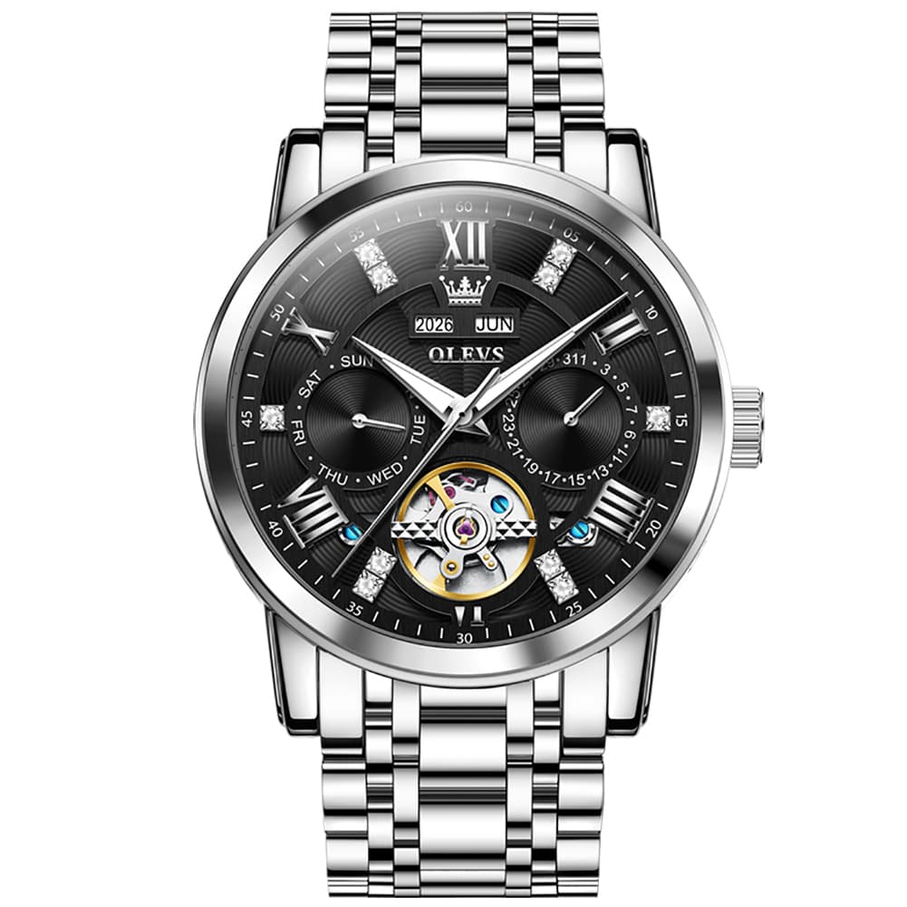 OLEVS 6701 Skeleton Automatic Mechanical Stainless Steel Watch For Men