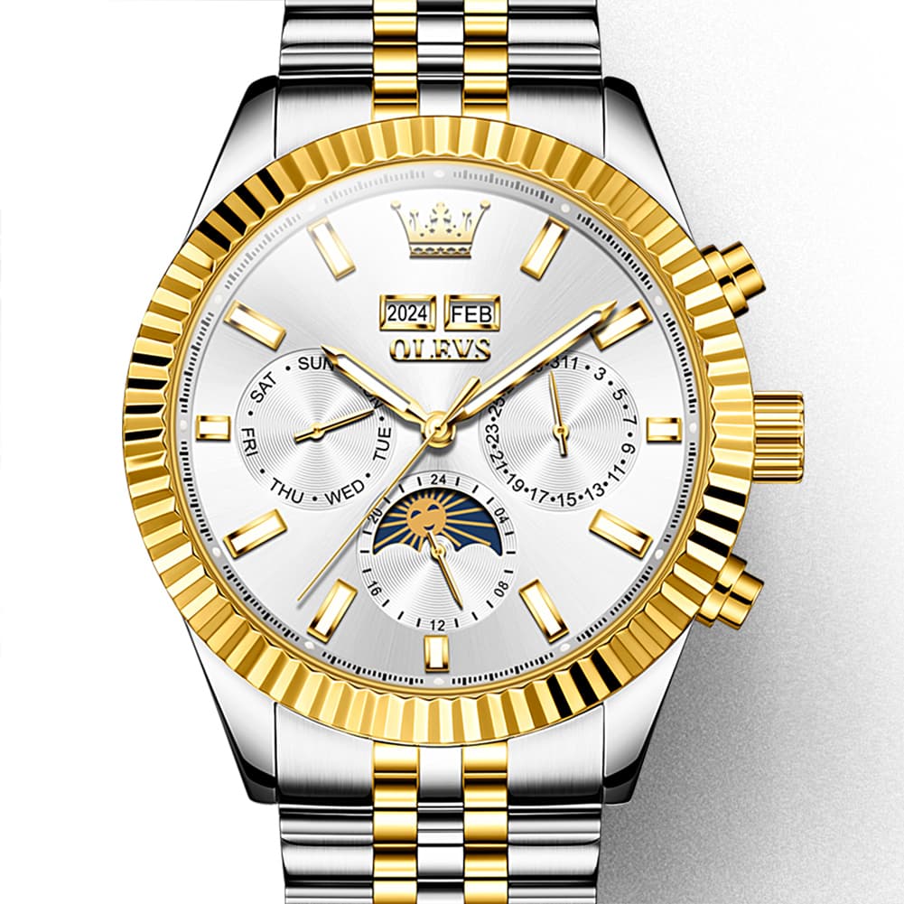 OLEVS 6688 Automatic Moon Phase Stainless Steel Watch for Men