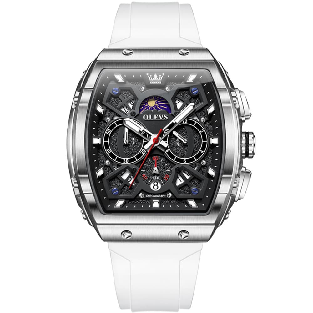 OLEVS 2942 Tonneau Silicone Sports Quartz Watch for Men