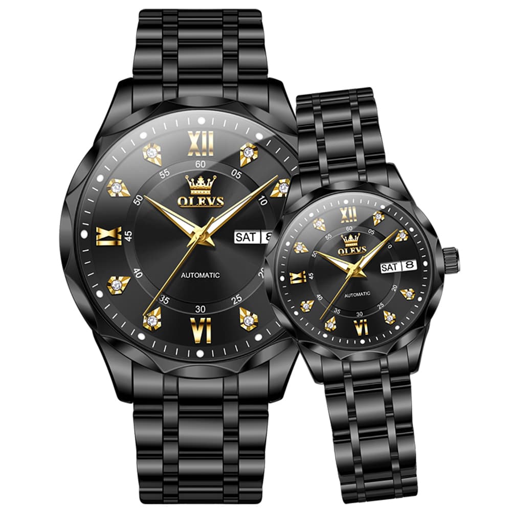 OLEVS 6727 Automatic Diamond Mechanical Watch Set For Couples