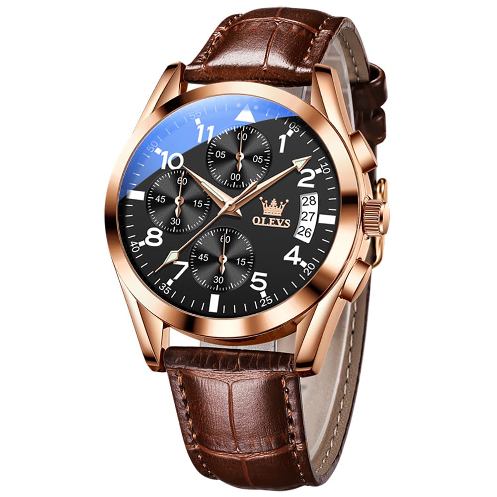 OLEVS 2878 Classic Pilot Chronograph Leather Watch for Men