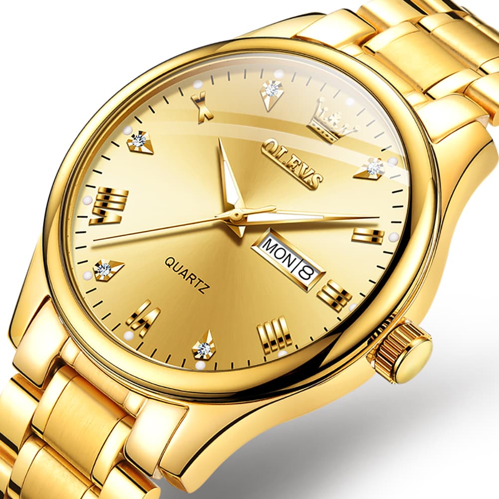 OLEVS 5563 Luxury Diamond Dial Quartz Stainless Steel Day Date Watch for Men
