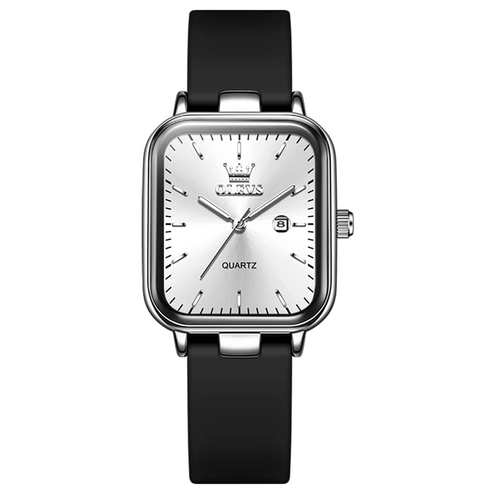 OLEVS 7089 Silicone Strap Watch Retro Square Date Quartz Sport Luxe Timepiece for Women