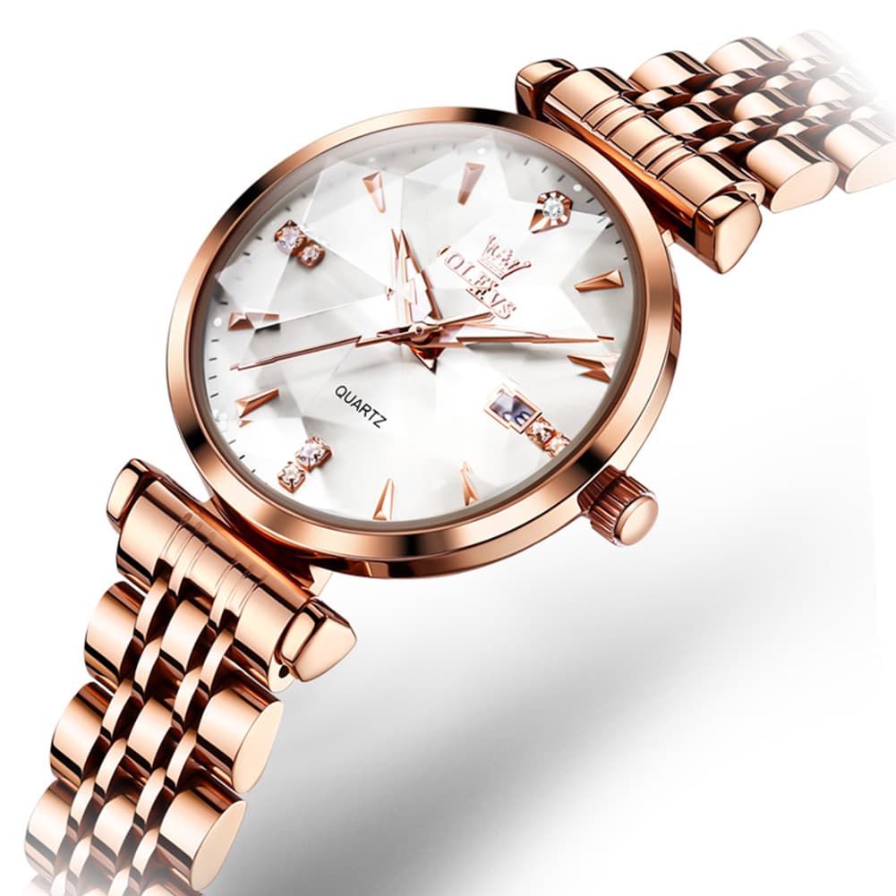 OLEVS Diamond Cut Crystal Dress Watch for Women Stainless Steel 5536