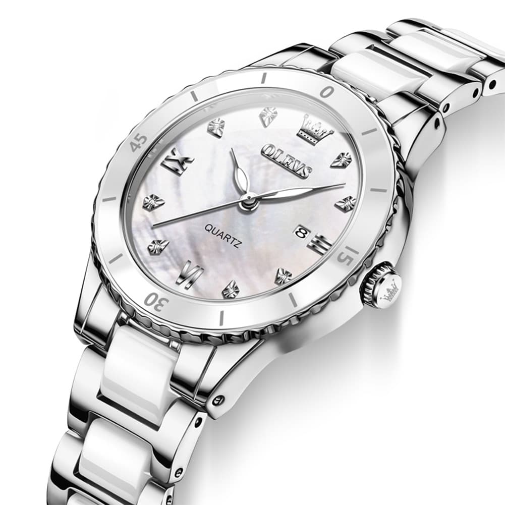 OLEVS 9985 Two Tone Ceramic Bracelet Quartz Watch for Women