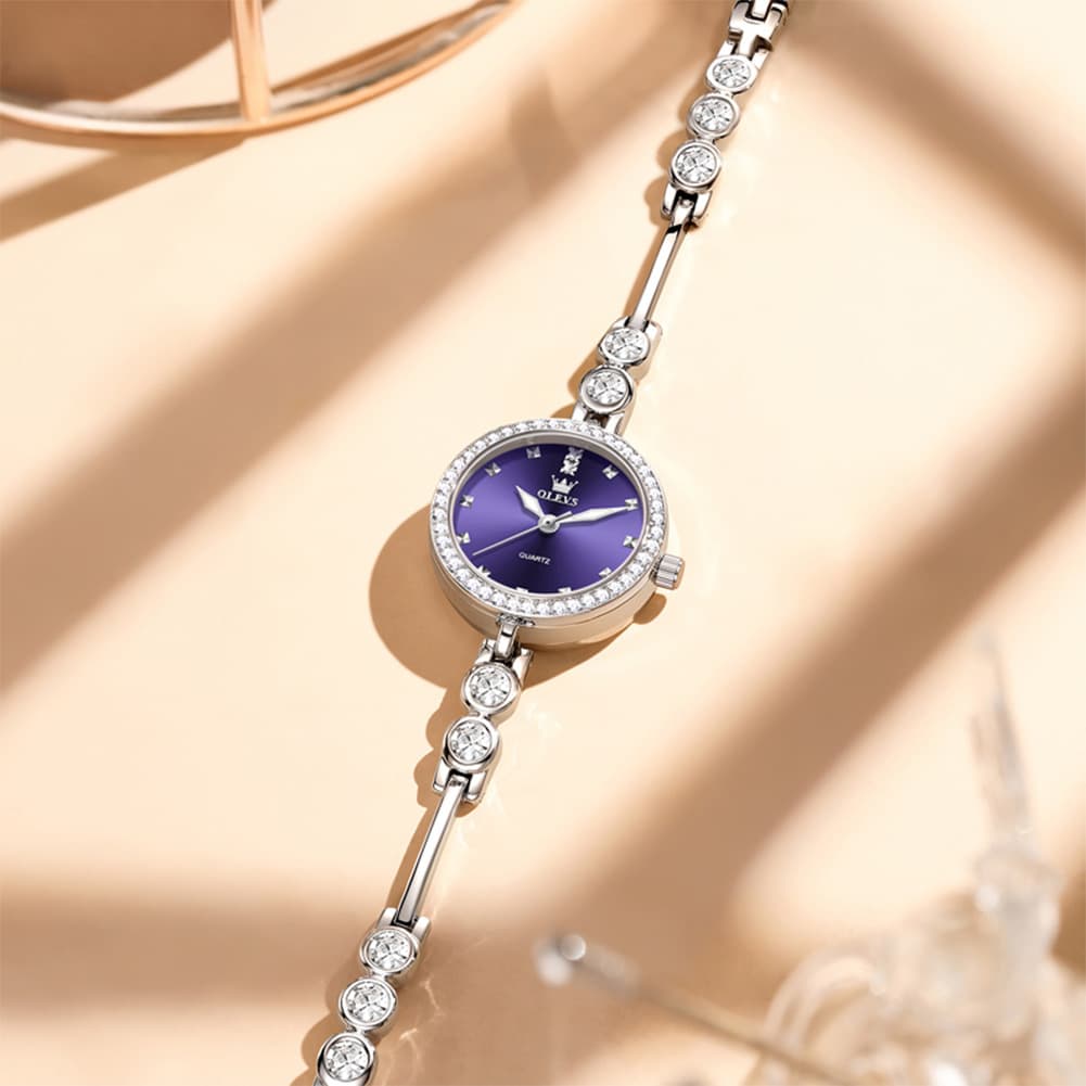 OLEVS 5670 Crystal Bracelet Watch Dainty Bangle Zircon Bezel Quartz Jewelry Timepiece for Women