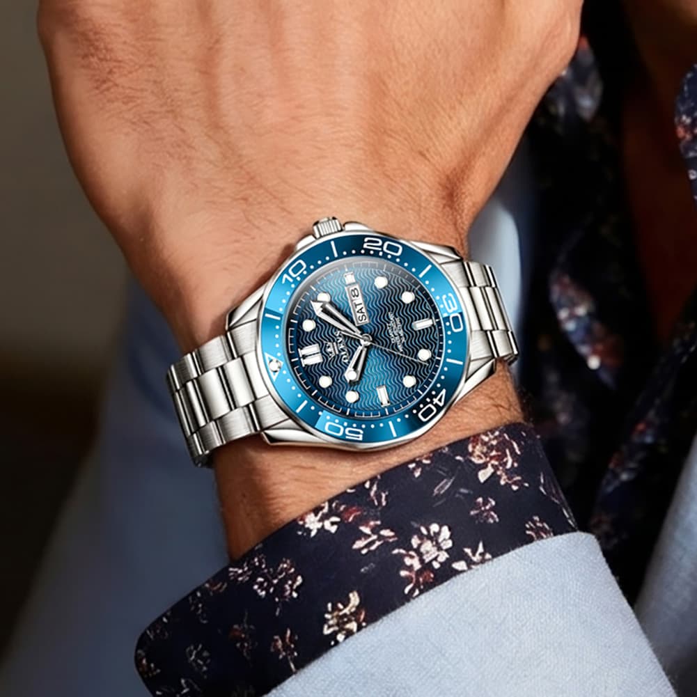 OLEVS 3738 Wave Dial Dive Style Quartz Watch for Men