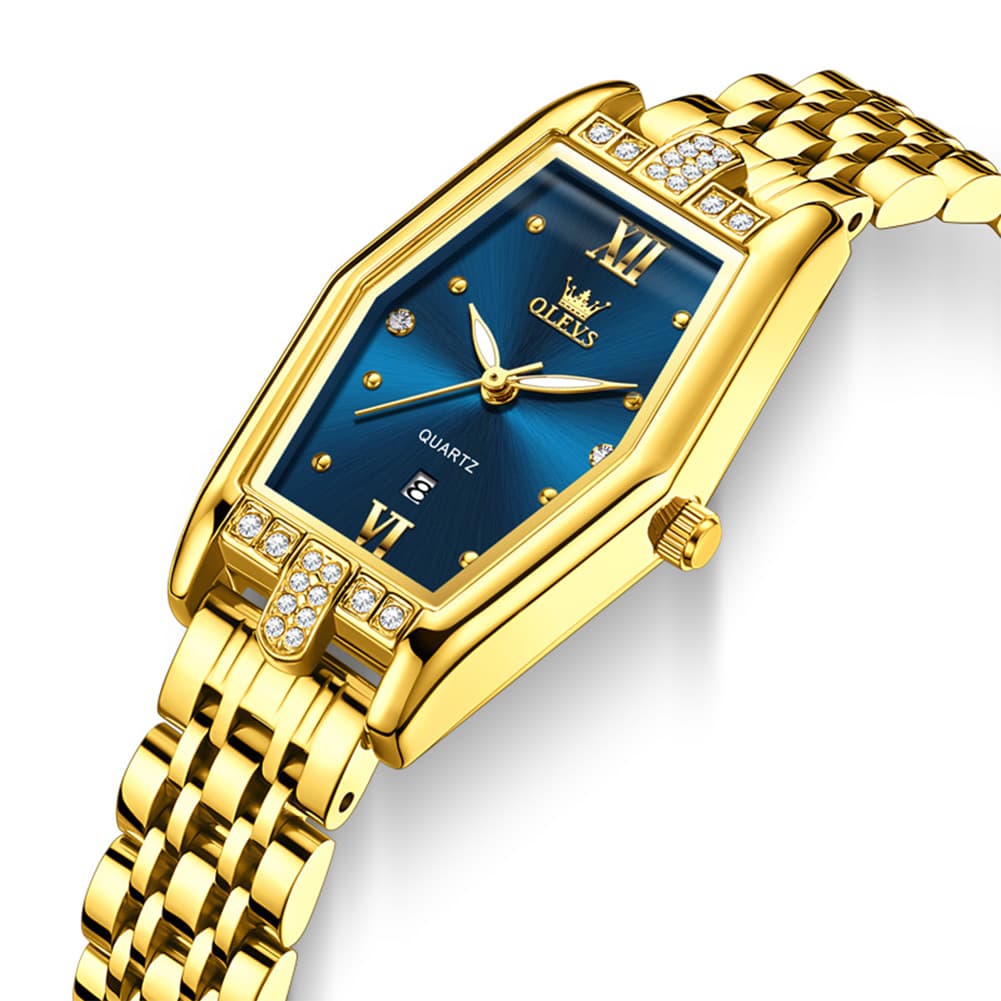 OLEVS 3699 Tonneau Geometric Crystal Womens Dress Watch