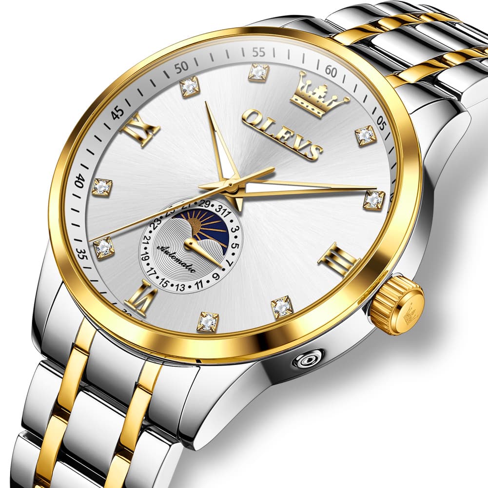 OLEVS 7041 Solid Steel Moon Phase Automatic Watch For Men