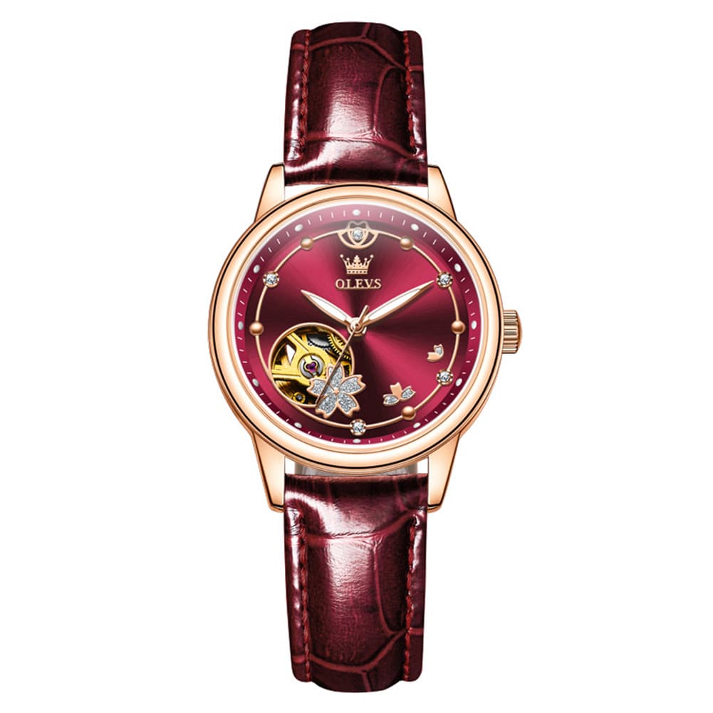 OLEVS 6732 Automatic Open Heart Diamond Watch For Women