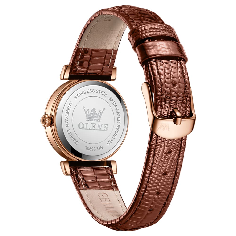 OLEVS Women Vintage Leather Dress Watch Arabic Numerals Date Quartz 5590