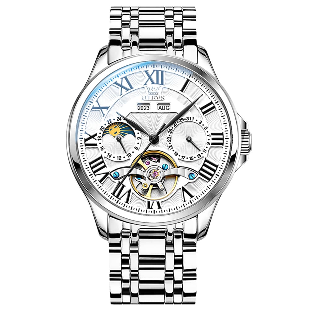 OLEVS 7013 Multi Function Sun and Moon Mechanical Watch for Men