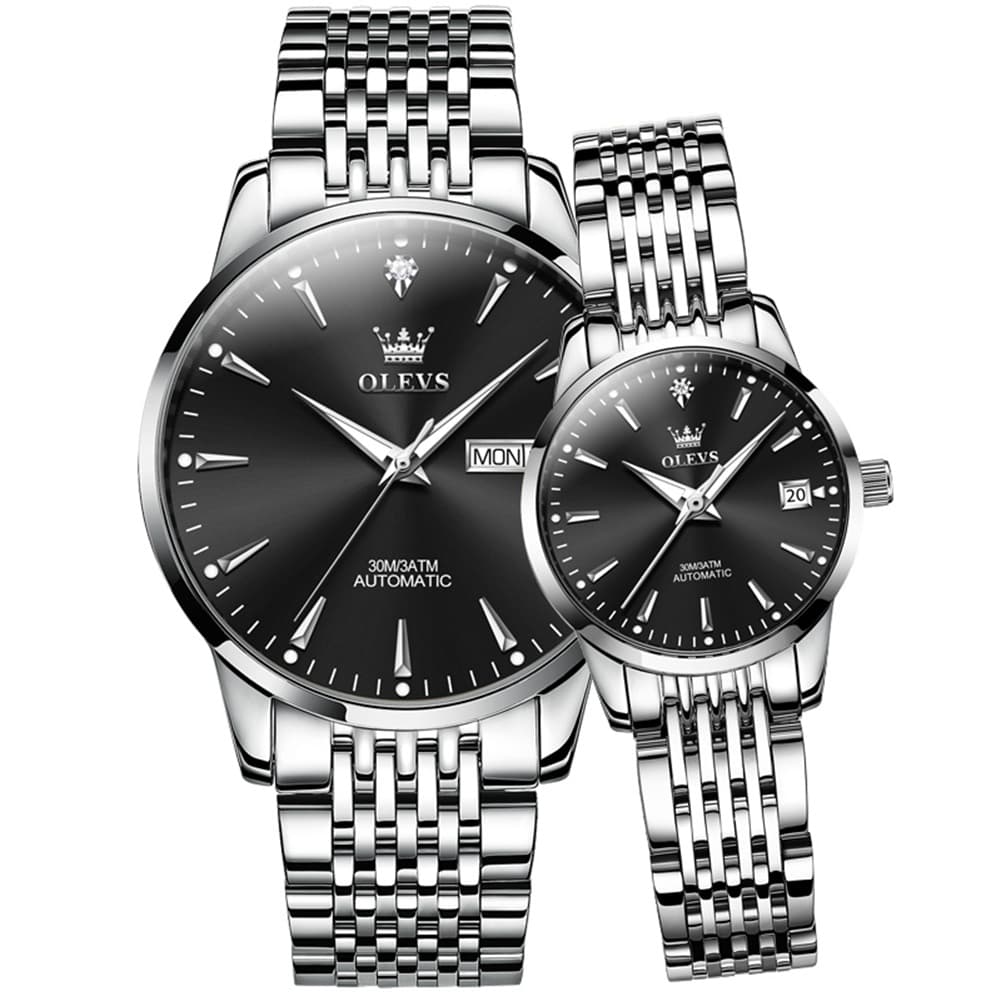 OLEVS 6635 Stainless Steel Automatic Mechanical Couple Watches
