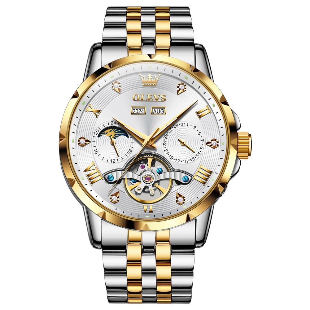OLEVS 6691 Automatic Moon Phase Skeleton Steel Watch for Men