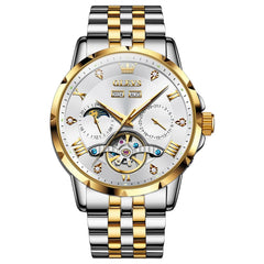 OLEVS 6691 Automatic Moon Phase Skeleton Steel Watch for Men