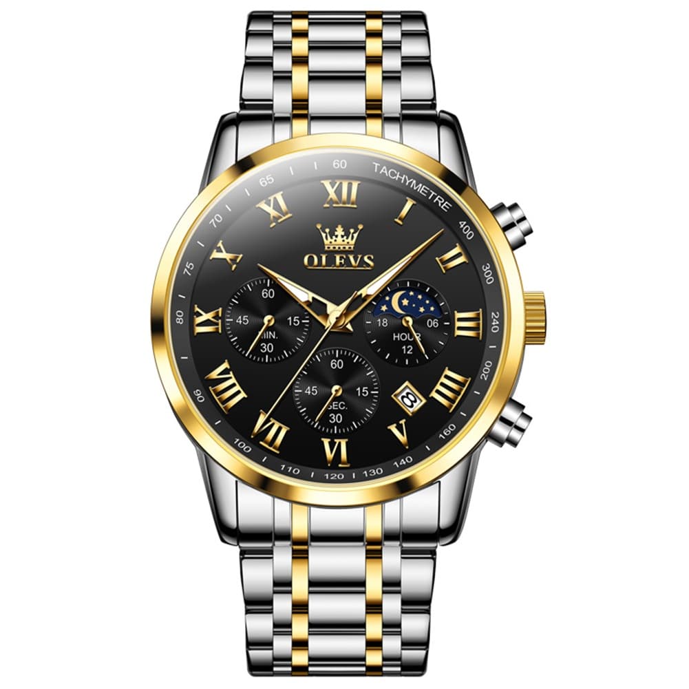OLEVS Chronograph Moon Phase Dress Watch for Men Stainless Steel 5529