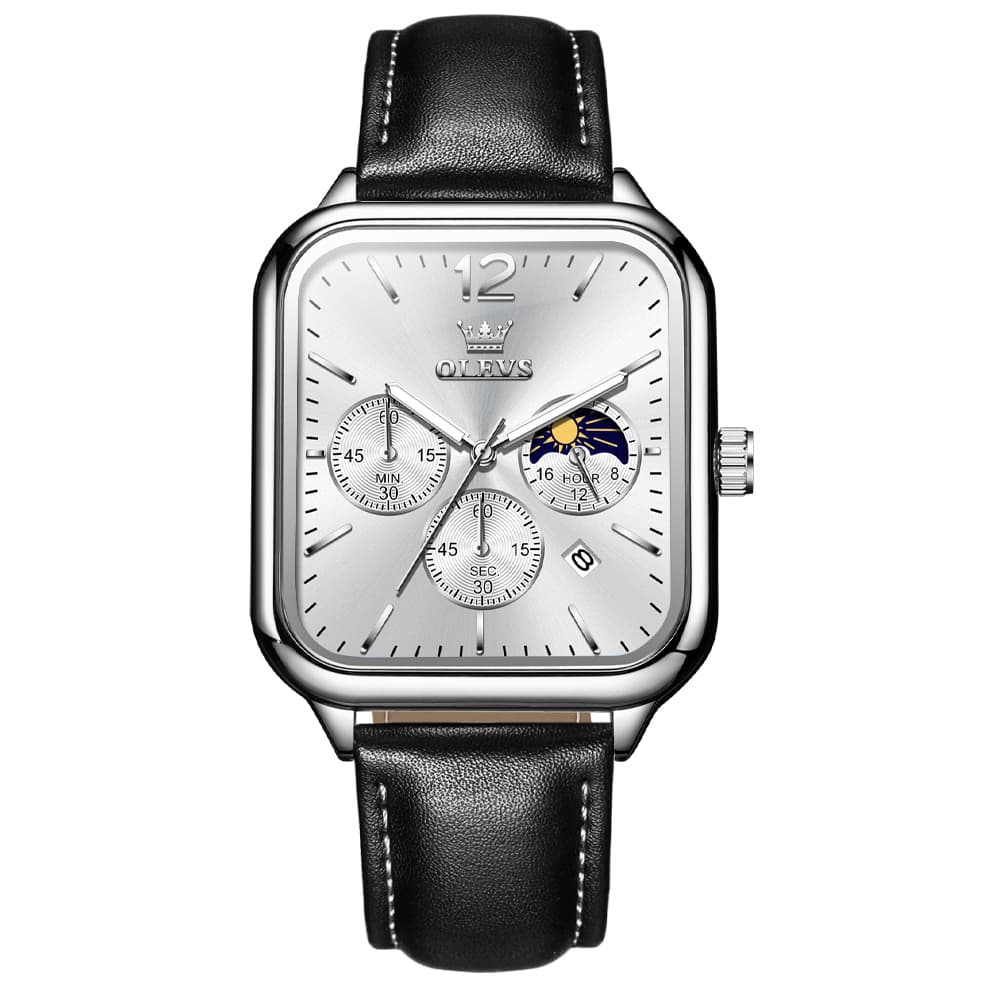 OLEVS 9914 Square Case Moon Phase Chronograph Watch for Men