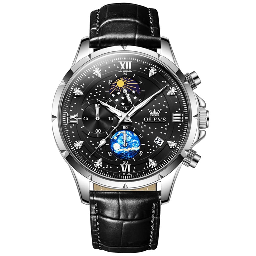 OLEVS 9807 Starry Moon Phase Chronograph Quartz Watch for Men