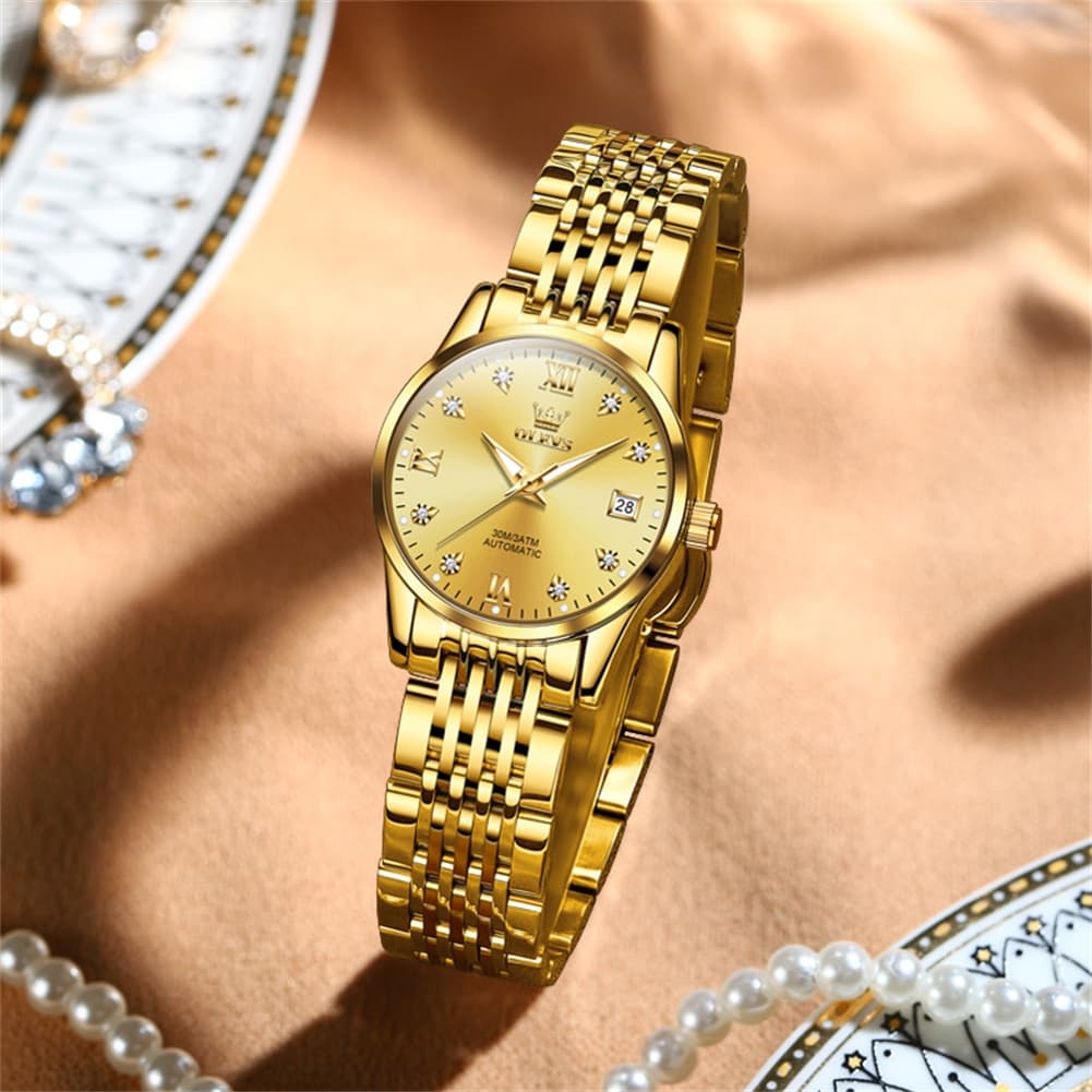 OLEVS 6673 Diamond Automatic Stainless Steel Watch for Women