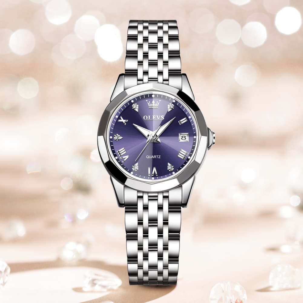 OLEVS 9931 Elegant Diamond Stainless Steel Quartz Watch for Women
