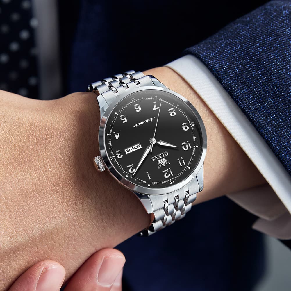 OLEVS 7100 Arabic Numeral Dual Calendar Automatic Watch For Men