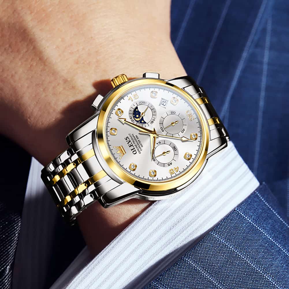 OLEVS 2889 Steel Chronograph Moon Phase Watch for Men