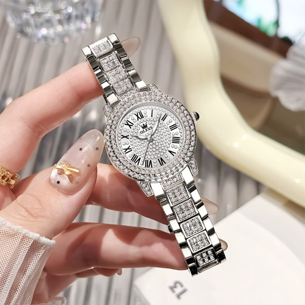 OLEVS 9943 Diamond Paved Dial Luxury Watch for Women