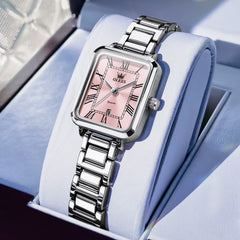 OLEVS Women Rectangular Dress Watch Retro Tank Stainless Steel Date Quartz 5641