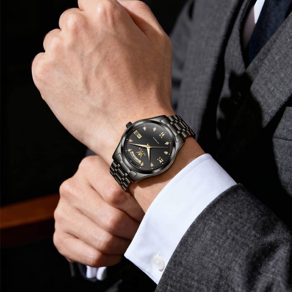 OLEVS 6752 Diamond Dial Day Date Mechanical Watch for Men
