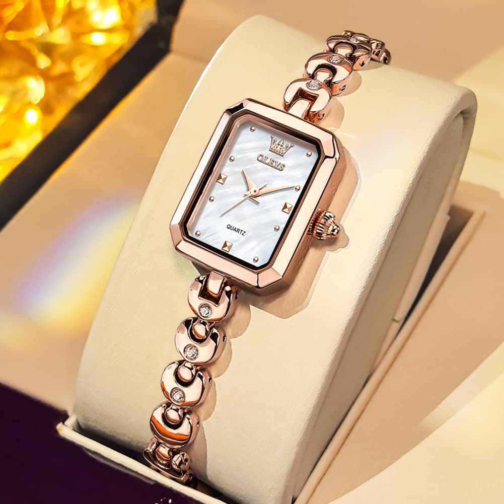 OLEVS 3665 Rectangular Mother of Pearl Jewelry Bracelet Watch For Women