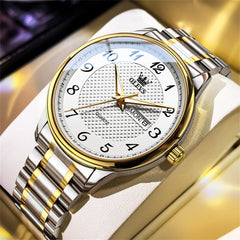 OLEVS 5667 Sapphire Crystal Couple Watch Day Date Stainless Steel Bracelet Luxury Timepiece for Men and Women