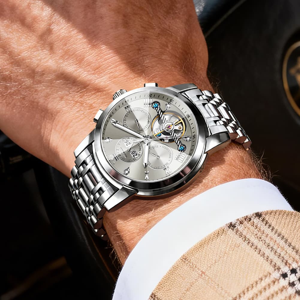OLEVS 3D Diamond Cut Skeleton Automatic Watch 7121 for Men